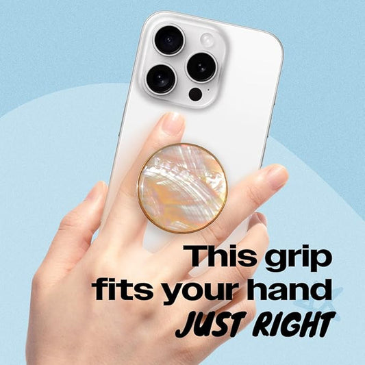 OnTheGrip Cute Natural Seashell Design Round Shape Collapsible Mobile Phone Grip Stand Holder for Smartphone Tablet Cell Phone Accessory (Crème)