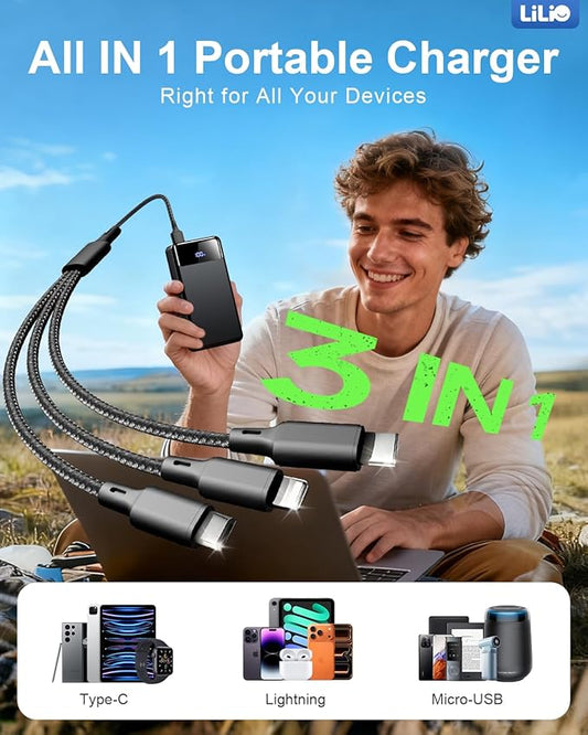 LILIO Portable Charger Power Bank๏ผ60,000mAh Battery Pack, 22.5W Power Bank Fast Charging with USB Cable, Phone Charger for iPhone 17/16/15/14/13 All Series/Samsung/Android, Camping Essentials, Black