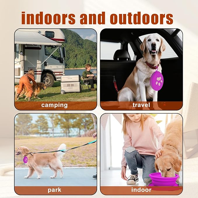 Collapsible Dog Bowls, 2-in-1 Silicone Pet Food and Water Bowl with Carabiner, Portable Double Compartment Dish for Travel, Camping, Hiking Puppy Essentials (Purple)