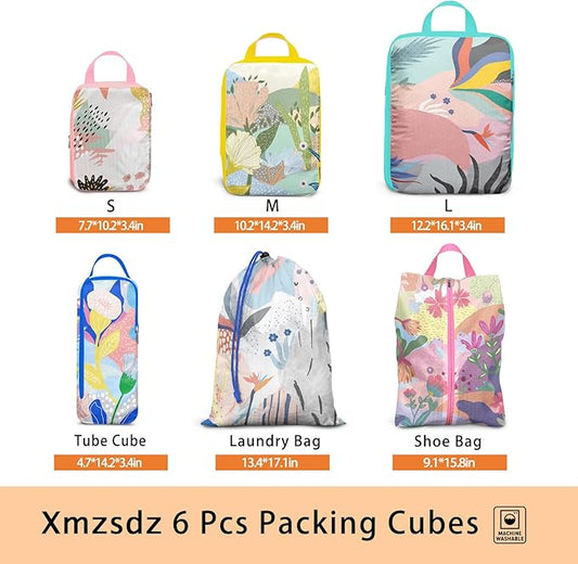 6 Pcs Compression Packing Cubes, Packing Cubes for Travel, Waterproof Luggage Organizer Bags Set, Cute Packaging Cubes for Women Kids Backpack Carry-Ons