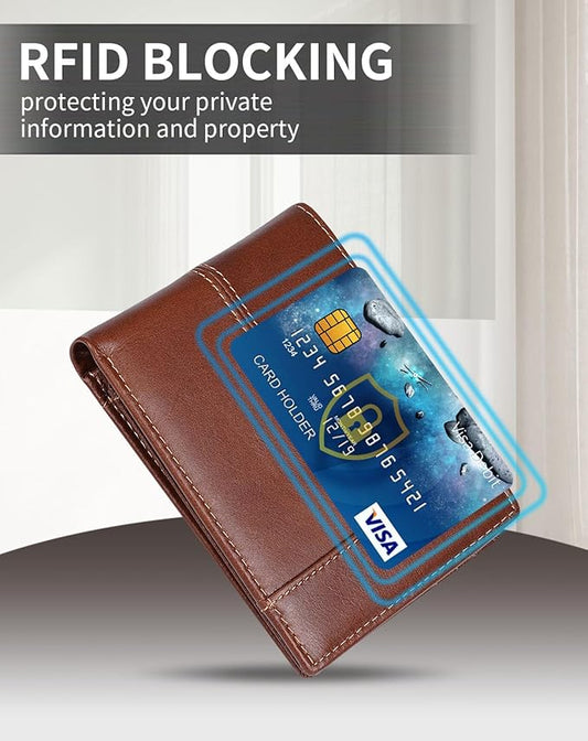 Swallowmall Mens Wallet Rfid Blocking Genuine Leather Bifold Wallets with 1 ID Window 15 Card Slots