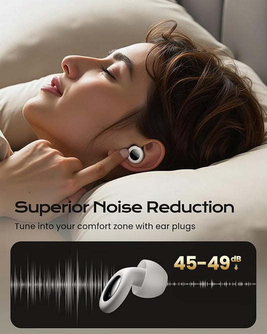 ESSAGER Ear Plugs for Sleeping Noise Cancelling, Reusable Silicone Earplugs for Sleep, Deep Focus, Travel, High-Fidelity Hearing Protection, 45-49dB Noise Reduction,White