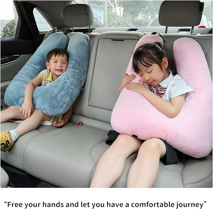 Travel Pillow, Car Pillow for Kids, Car Seat Pillow for Adults, Travel Pillow for Kids with Adjustable Strap, Support Head and Neck on Road Trips, Long Car Ride Essentials, Blue