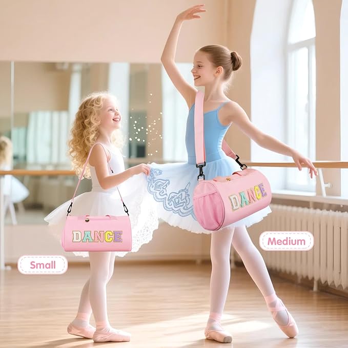 Personalized Dance Duffel Bags for Girls, Cute Colorful Chenille Letter Dance Ballet Workout Bag Gifts for Teen Girls, Waterproof Toddler Travel Weekender Duffel Bag with Adjustable Straps(Pink)