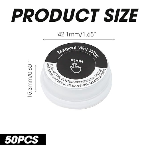 50 PCS Hand Wipes, Press Push Up Lemon Non-stimulating Sanitizing Mini Clean Towelettes Sanitizer, A Fun Way To Open Magical Strong Cool Wet Dry Type Portable for Travel On-the-Go Black White