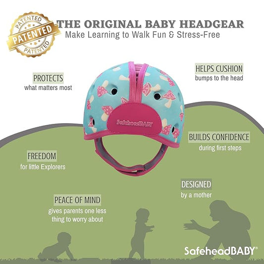 SafeheadBABY Soft Baby Head Protector Helmet for Crawling and Walking 7β24 Months β Ultra-Lightweight & Breathable Infant Safety Helmet That Grows with Your Baby (Head Circ. 40β52 cm) β Mushroom Mint