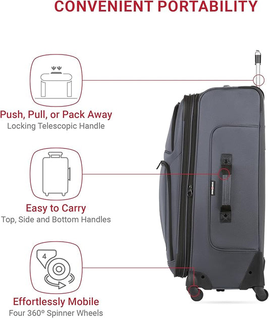 SwissGear Sion Softside Expandable Luggage, Dark Grey, 3-Piece Set (21/25/29)