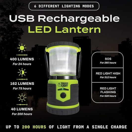 USB Rechargeable Camping Lantern, 400 Lumens LED Lantern, Hanging Tent Lamp, 6000mAh Power Bank, 200 Hour, 6 Modes, for Outdoors & Emergency