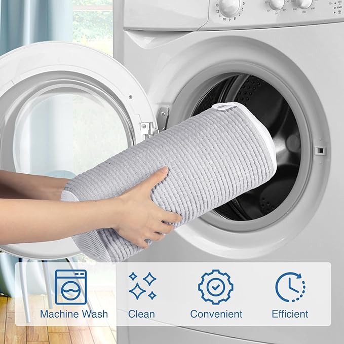 Shoe Laundry Bags for Washing Machine, Reusable Laundry Shoe Bag for Washer and Dryer, Fluffy Fibers 360° Wrap Around Cleaning, Adjustable Protective Shoe Trees - Home Dorm Travel, Gray