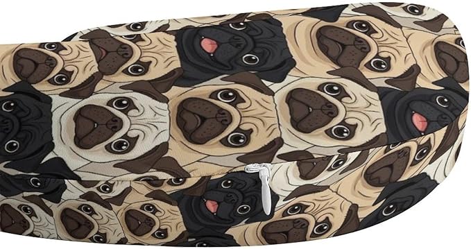 Memory Foam Travel Pillow Chin Head Support Cushion Cute Black Pug Dogs, Washable Removable Cover for Airplane Car Outdoor Sleep