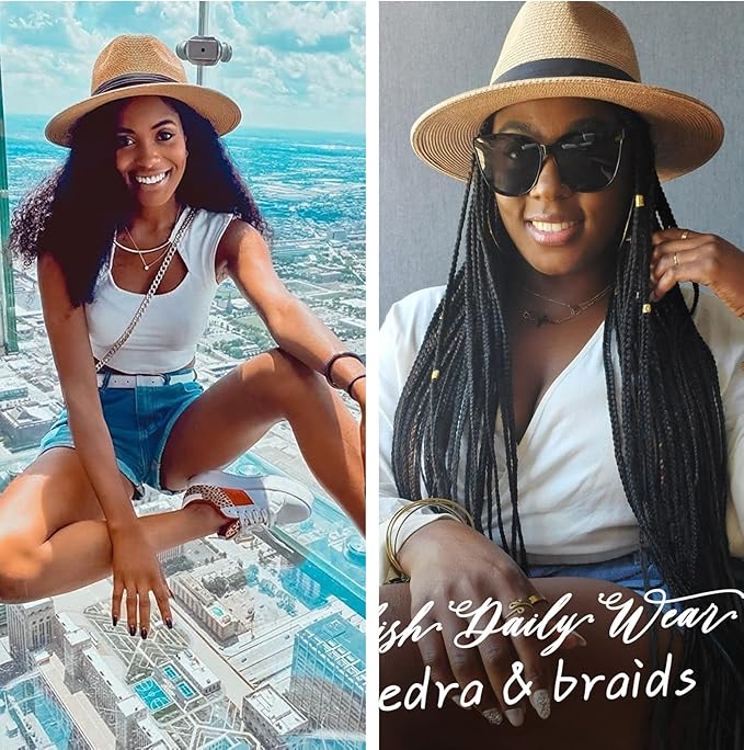 FURTALK Womens Mens Wide Brim Straw Panama Hat Fedora Summer Beach Sun Hats UPF Straw Hat for Women