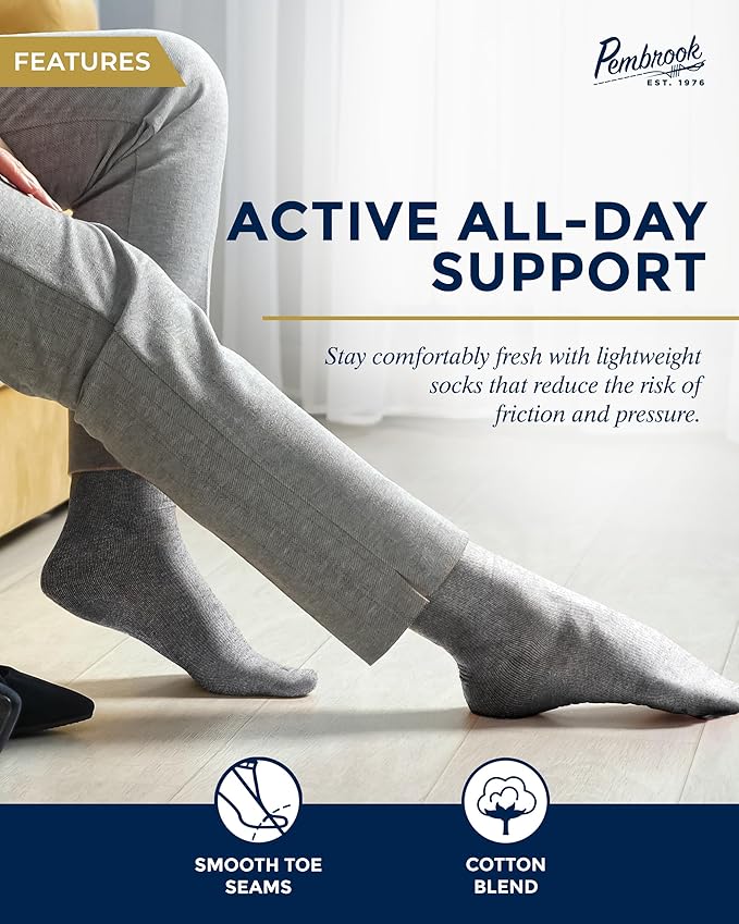 Pembrook Light Compression Socks for Men - 6 Pairs | 8-15 mmHg Graduated Compression Socks for Men 9-12 | Support Socks