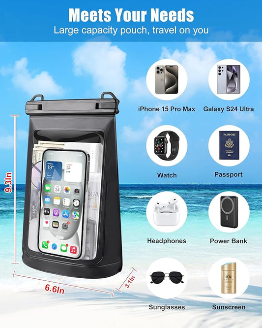 Waterproof Phone Pouch for iPhone 16 15 14 11 Pro Max & Galaxy S24 S21 - Floating Large Capacity Dry Bag Stores Sunscreen, Sunglasses - Oversized Waterproof Bag for Beach, Swimming, Kayaking