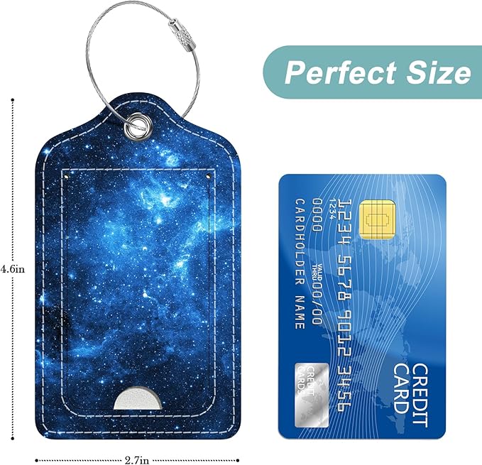 Rimilak 3 Pcs PU Leather Luggage Tags for Suitcase, Travel Cruise Luggage Tag with Privacy Flap, Name ID Label and Metal Loop for Women Men Baggage Handbag School Bag Backpack, Galaxy