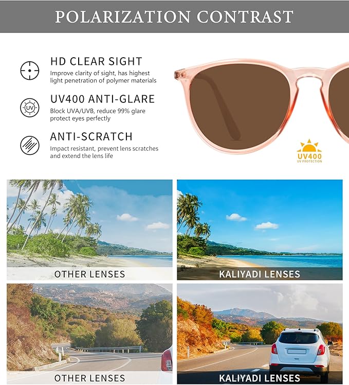 KALIYADI Sunglasses Womens Polarized Womens-Sunglasses: Trendy Sun Glasses with UV400 Retro Style for Party Beach Shopping
