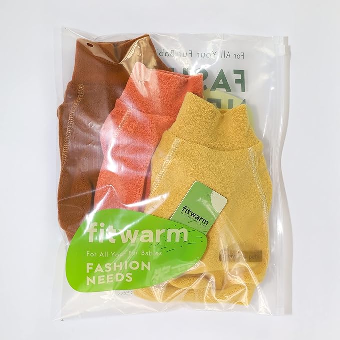 Fitwarm 3 Pack Classic Fleece Dog Sweater, Turtleneck Dog Sweatshirt, Winter Clothes for Small Dogs Boy Girl, Pet Pullover Jumper, Cat Apparel, Orange, Yellow, Coffee, Small
