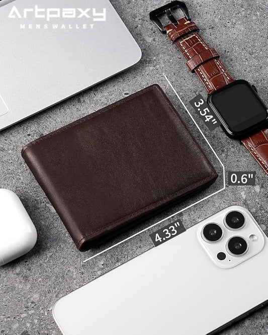 Artpaxy Mens Wallet Bifold Genuine Leather RFID Blocking Wallet for Men with 1 ID Windows 13 Card Holders 2 cash pockets 1 Gift Box