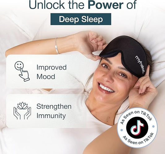 MyHalos® Sleep Masks - Eye Masks for Sleep - 100% Blackout Sleeping Masks for Women, Men & Side Sleepers - 3D Sleeping Eye Masks for Zero Pressure - Award Winning Design, Eyelash Friendly & Breathable