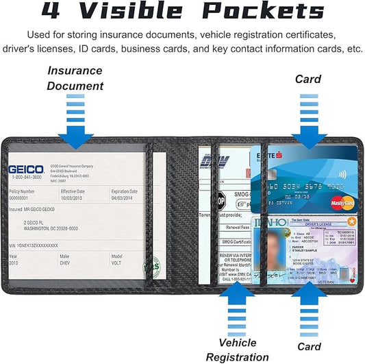Car Registration and Insurance Holder with Magnetic Shut, Vehicle License Document Glove Box Compartment Organizer - For Documents, License, Cards