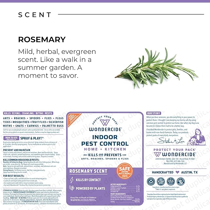 Wondercide - Indoor Pest Control Spray for Home and Kitchen - Ant, Roach, Spider, Fly, Flea, Bug Killer and Insect Repellent - with Natural Essential Oils - Pet and Family Safe — Rosemary 16 oz