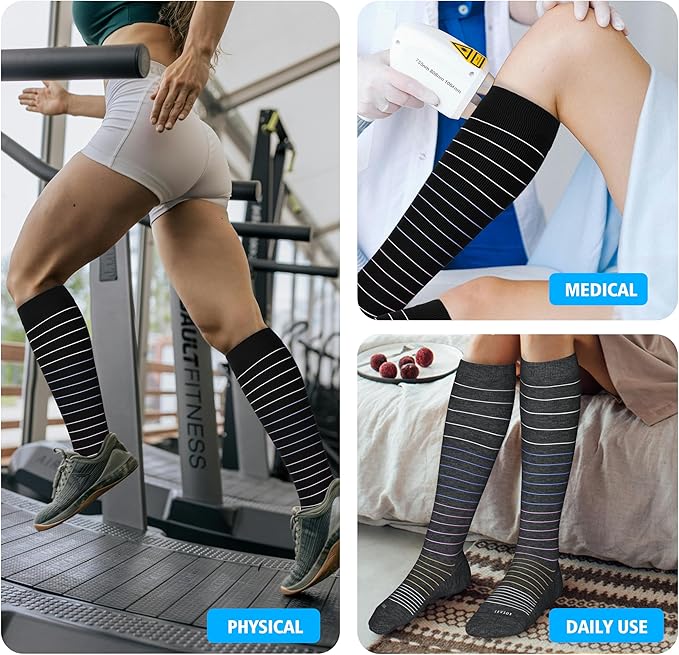 LEVSOX Thick Cotton Compression Socks for Women&Men 20-30mmHg Knee High Cute Support Sock for Nurses, Pregnancy, Travel
