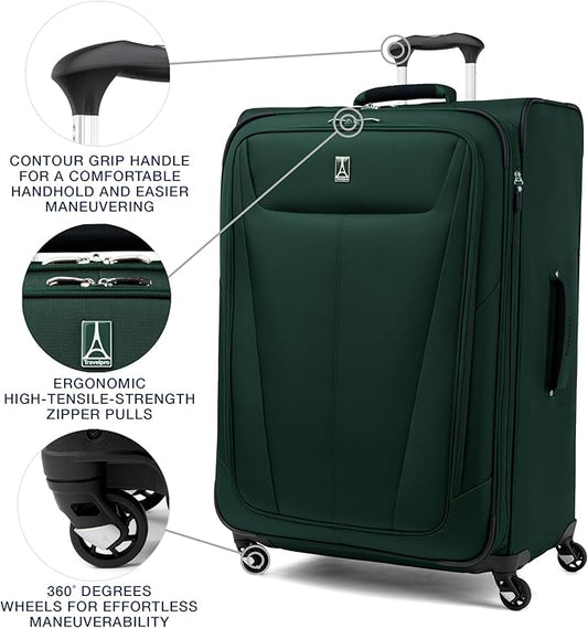Travelpro Maxlite 5 Softside Expandable Checked Luggage with Spinner Wheels, Lightweight, 29-Inch — Forest Green