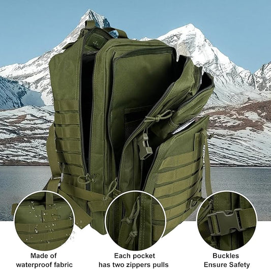 50L Large Military Tactical Backpack Molle Army Assault Pack for Travel Camping Hiking Fishing Backpack for men (green)