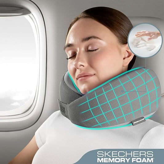 Skechers Men's Memory Foam Neck Pillow, Comfortable & Breathable Travel Pillow,Neck Pillow Airplane for Travel, Car Rides, Home, and Office Use, Ergonomic Design for Men and Women,Grey