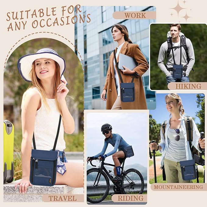 Passport Holder for Travel, Neck Pouch Travel Wallet With RFID Blocking, Waterproof Lightweight Passport Wallet for Women and Men (Dark Blue)