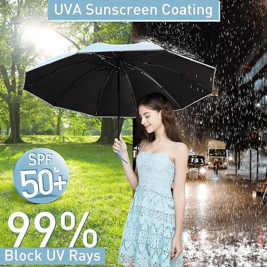 Bodyguard Inverted Umbrella - Large Windproof for Rain & Sun, Compact Reverse With Reflective Stripe, Teflon-Coated for Women Men, Travel Folding With Cover Bag