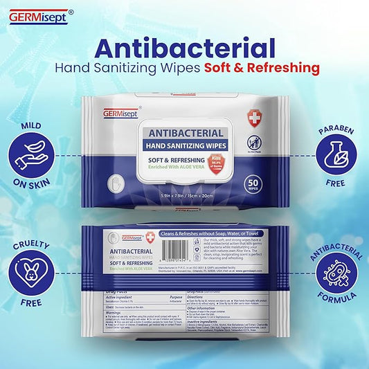 Germisept Antibacterial Hand Sanitizing Wipes Bulk Buy ((50 Count x 24 Pack = 1200 Wipes))
