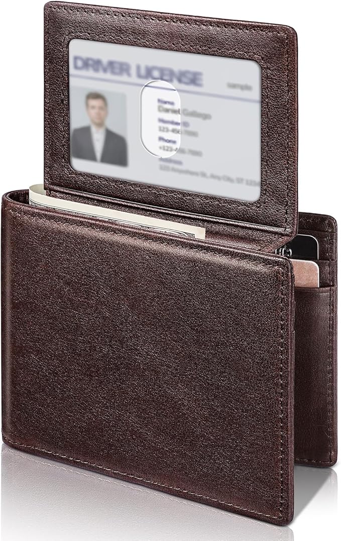 Artpaxy Mens Wallet Bifold Genuine Leather RFID Blocking Wallet for Men with 2 ID Windows 12 Card Holders 2 cash pockets 1 Gift Box
