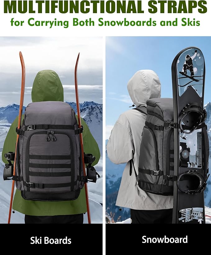 New Ski/Snowboard Boot Bag/Skating Bag | Excellent for Store and Transport Gear, Helmet, Goggles & Accessories | Travel with Waterproof Exterior, Reflective Strip for Men, Women (Gray)