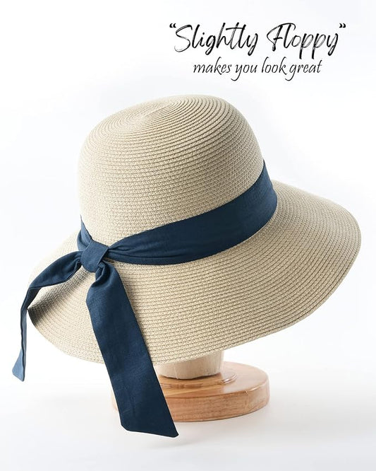 FURTALK Womens Beach Sun Straw Hat UV UPF 80+ Travel Foldable Brim Summer UV Hat