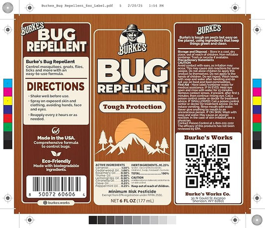 Burke’s Bug Repellent Spray – DEET-Free, Kid & Pet Safe Insect Repellent for Mosquitoes, Ticks, and Gnats – Travel Size, Natural Essential Oils, Outdoor Protection, 6 oz (180mL)