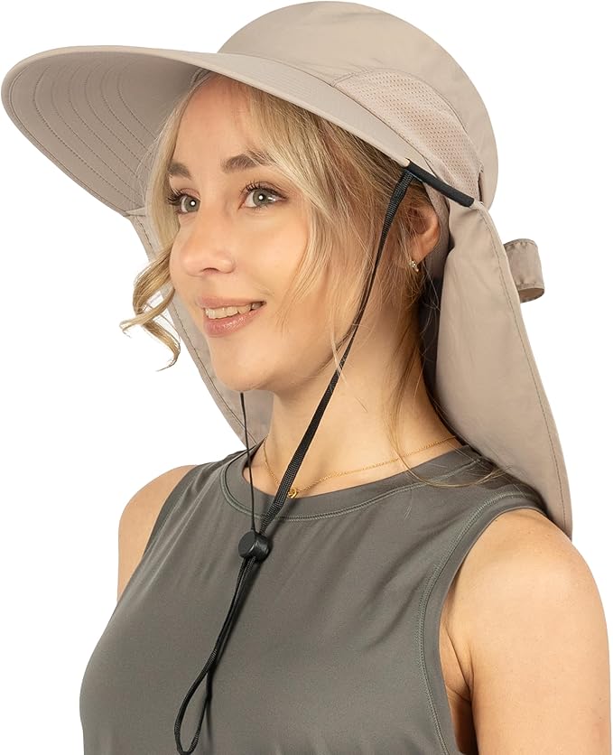 SUN CUBE Wide Brim Sun Hat with Neck Flap, UPF50+ Hiking Safari Fishing Hat for Men Women, Sun Protection Beach Hat