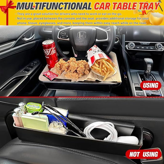 2-in-1 Steering Wheel Desk - Steering Wheel Tray Table with Seat Gap Filler Organizer | Car Food Tray for Driver | Car Desk for Laptop & Eating - Work Road Trip Essentials Accessories