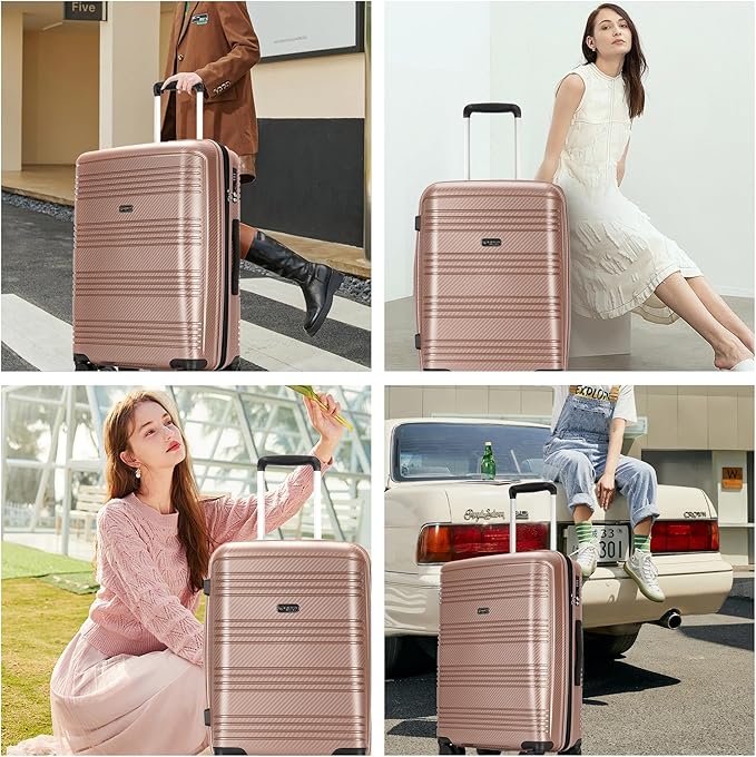 GinzaTravel 20 Inch Carry on Luggage 22x14x9 Airline Approved Hardside Suitcase with Spinner Wheels TSA Lock, 20-Inch, Rose Gold