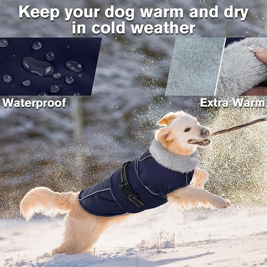 Lelepet Warm Dog Coat Waterproof Dog Jacket for Large Dogs Reflective Fleece Vest with Adjustable Buckle Hook & Loop Windproof Cold Weather Coats for Small Medium Large Dogs, Navy Blue, L