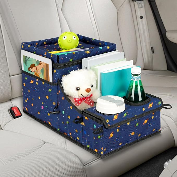 COOLBEBE Car Seat Organizer, Backseat Car Organizer with Cup Holders, Passenger Seat Organizer with Storages Cooler Compartment for Kids and Adults for Travel, Sky Blue