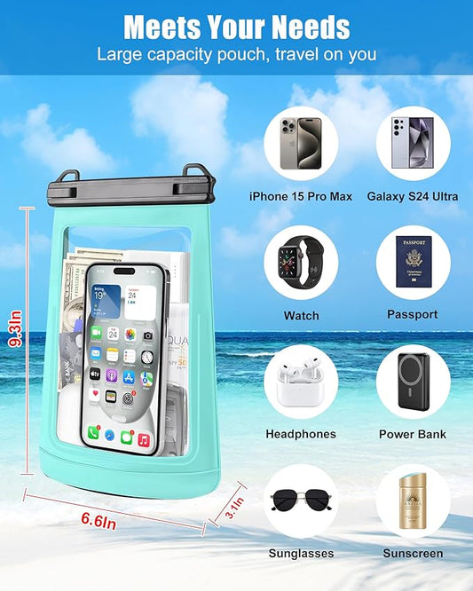 Waterproof Phone Pouch for iPhone 16 15 14 11 Pro Max & Galaxy S24 S21 - Floating Large Capacity Dry Bag Stores Sunscreen, Sunglasses - Oversized Waterproof Bag for Beach, Swimming, Kayaking