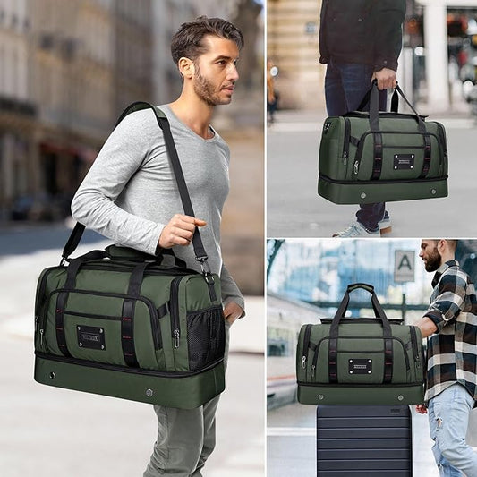 WITZMAN Travel Duffle Bag for Men 55L Large Carry-on Overnight Weekend Bags with Shoe Compartment Duffel Bag for Airplane(B720 Army Green)