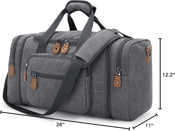 Gonex Canvas Duffle Bag for Travel, 60L Duffel Overnight Weekend Bag (Gray)