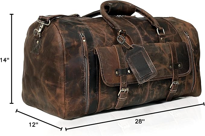28" Large leather Travel Bag Duffel bag Gym sports flight cabin bag Leather Holdall Overnight Weekend Large luggage bag (28 inch)