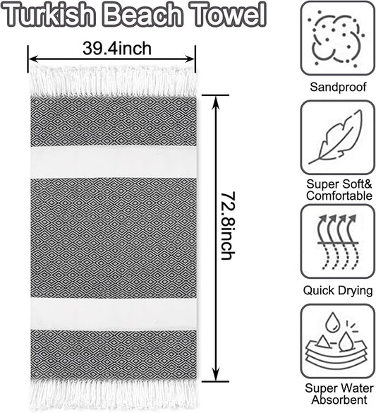 Beach Towel 2 Pack,Sand Free Beach Towels Oversized 39 x 72, Diamond Turkish Beach Towel Quick Dry,Lightweight Pool Towels for Adults Travel Towel,Cool Beach Essentials