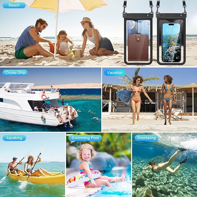 [Up to 8.5" Waterproof Phone Pouch - 2 Pack Waterproof Phone Case for iPhone 16 15 14 Pro Max Galaxy S25 S24 Ultra, IPX8 Dry Bag with Lanyard for Beach Travel Essentials