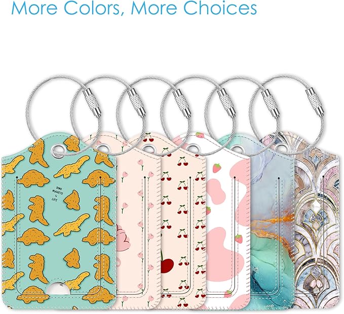 Fintie Luggage Tags, Privacy Cover ID Label with Stainless Steel Loop and Address Card for Travel Bag Suitcase - Strawberry Cow (2 Piece)