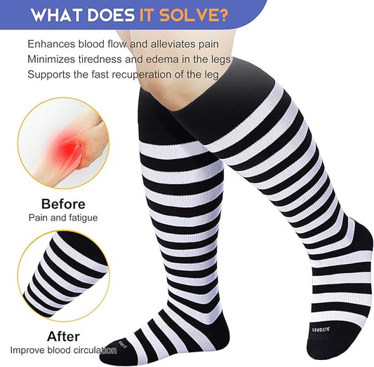 LEVSOX Plus Size Compression Socks for Women Men Wide Calf Extra Large 15-20 mmHg Knee High Sock for Nurses Pregnant Travel