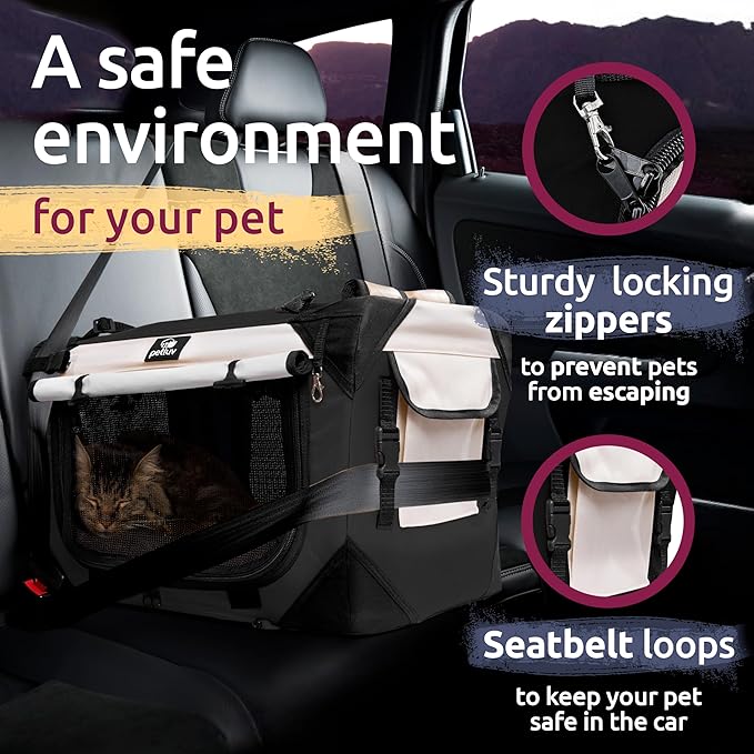 Cat & Dog Pet Carrier, Soft-Sided, Medium 20"x13"x13" Fits Most Cats or Small Dog, Comfortable for Travel & Vet Visits, Privacy Windows, Removable Plush Bed, Locking Zippers, Folds Flat