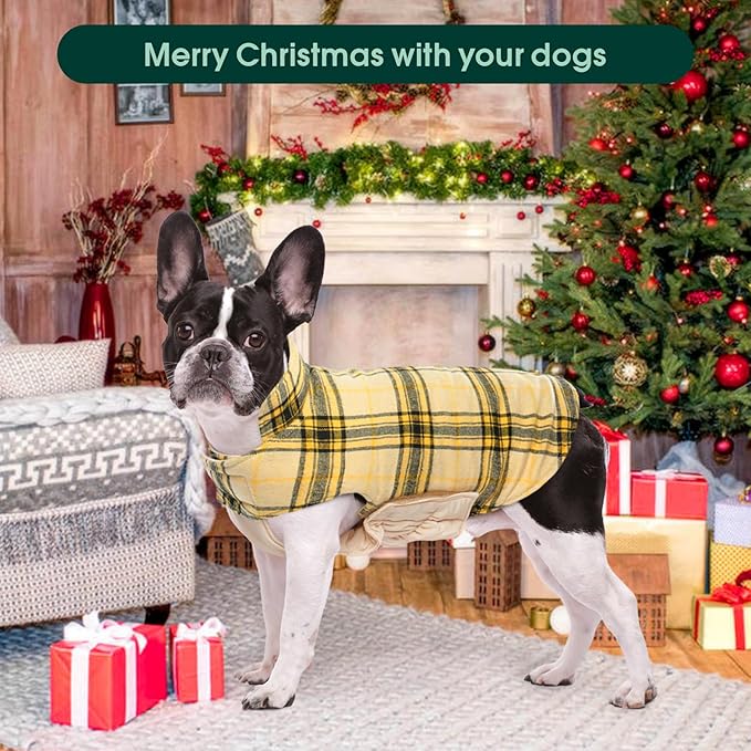 Kuoser Warm Dog Coat, Waterproof Dog Coats for X-Small Dogs, Adjustable Durable Doggie Winter Jacket Reversible Cozy Puppy Cold Weather Apparel from Small to Large Breed, Yellow XS